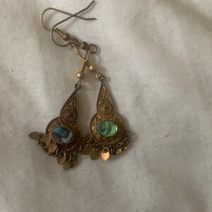 Gold-Tone Teardrop Earrings with Abalone Inlay - Unbranded
